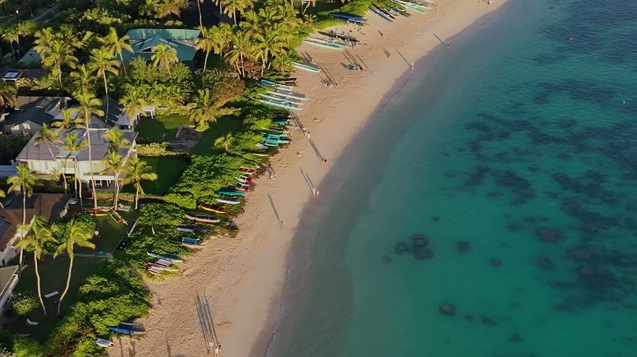 Lanikai shoreline on Oʻahu, from Ryan Adams’s Canva montage