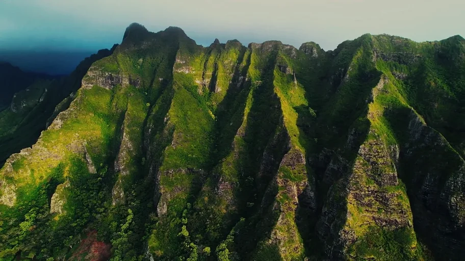 Koʻolau mountain ridges on Oʻahu, a still from Ryan Adams’s Canva montage