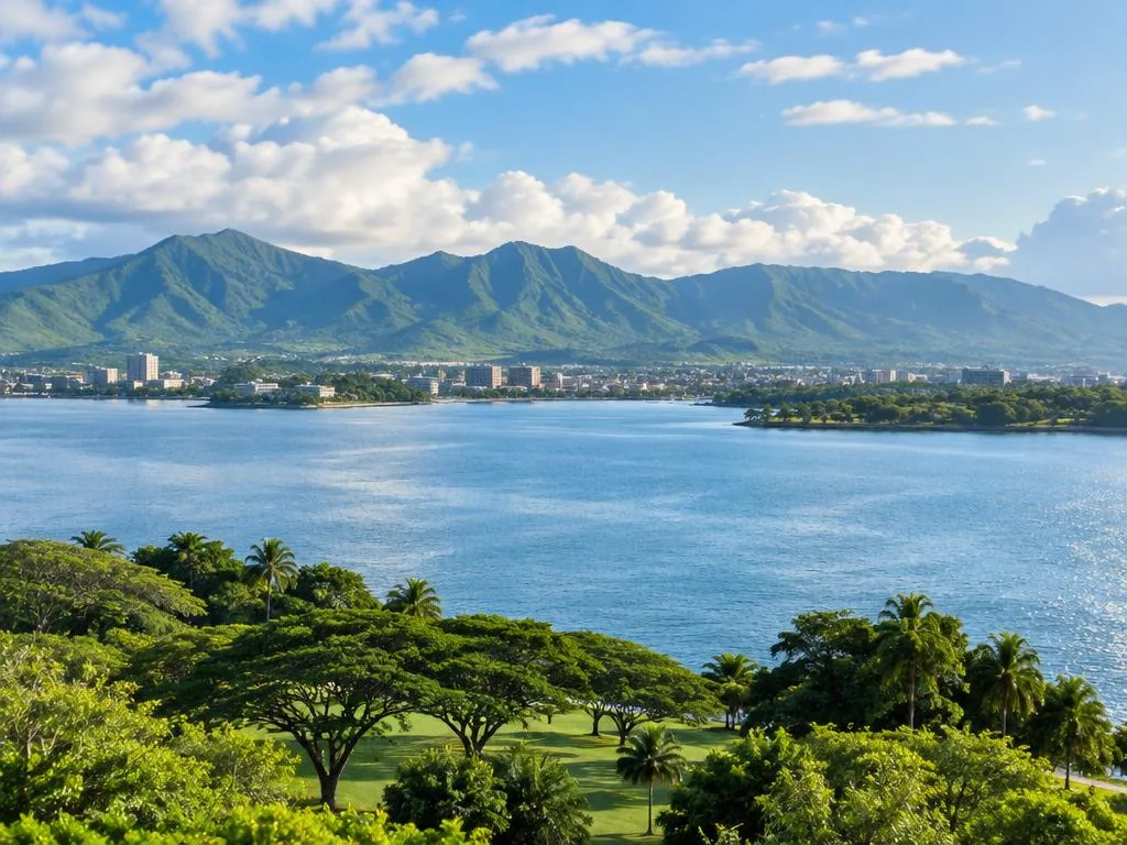 Pearl City harbor and mountain view